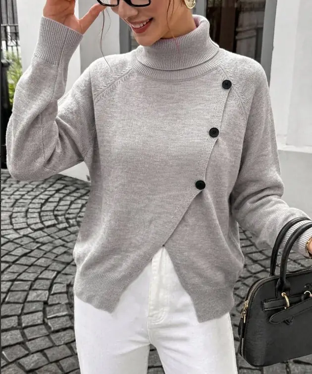Asymmetric button-front rib cardigan
