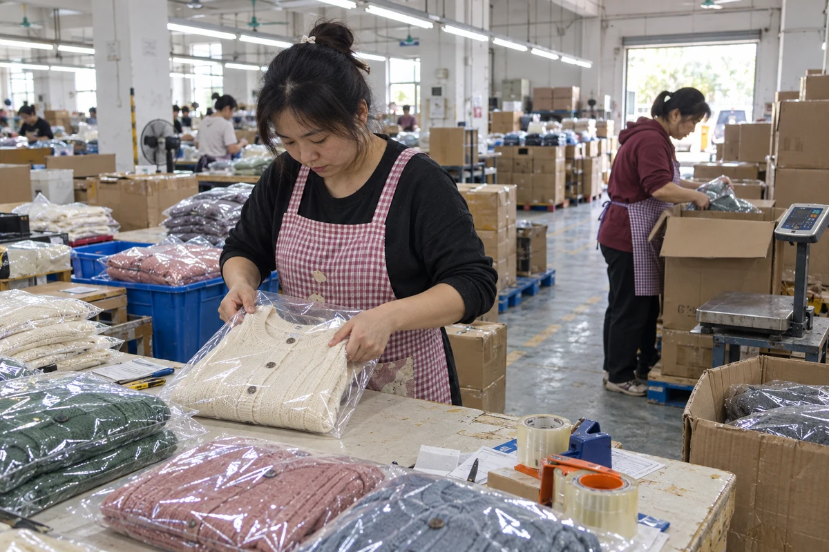 Packed knitwear ready for bulk delivery